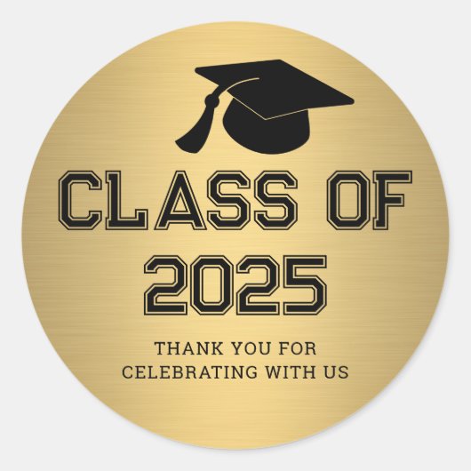 Klasse van 2025 Afstuderen Pet | Dank je wel Gold Ronde Sticker (Voorkant)