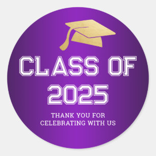 Klasse van 2025 Afstuderen Pet   Dank u Paarse Ronde Sticker