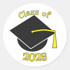 Klasse van 2025 Afstuderen Pet Geel Ronde Sticker