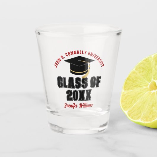 Klasse van 2025 Afstuderen rood gepersonaliseerd A Shot Glas (Voorkant)
