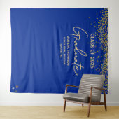 Klasse van 2025 afstuderen Royal Blue Gold Confett Wandkleed (In Situ (horizontaal))