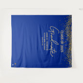 Klasse van 2025 afstuderen Royal Blue Gold Confett Wandkleed (Voorkant (horizontaal))