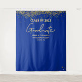 Klasse van 2025 afstuderen Royal Blue Gold Confett Wandkleed (Voorkant)