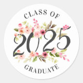Klasse van 2025 Afstuderen Roze Bloemen Afstuderen Ronde Sticker (Voorkant)