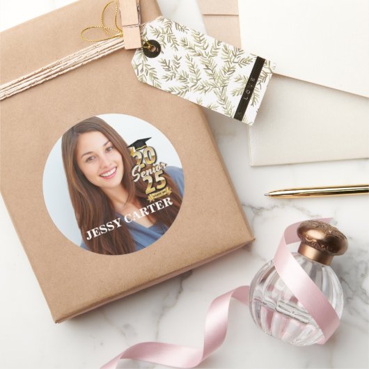 Klasse van 2025 Afstuderen Senior Afstuderen Foto Ronde Sticker (Geschenken)