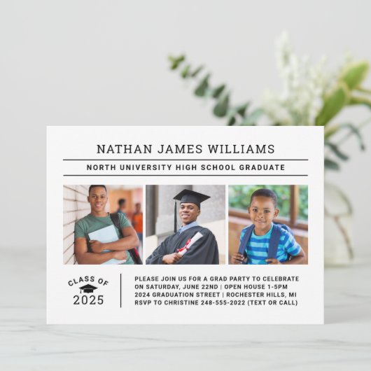 Klasse van 2025 Afstuderen Wit 3 Foto Afstuderen Kaart (Staand voorkant)