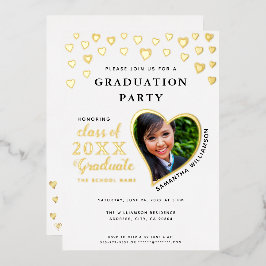 Klasse van 2025 Afstuderen Wit & Goud Afstuderen Folie Uitnodiging