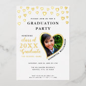 Klasse van 2025 Afstuderen Wit & Goud Afstuderen Folie Uitnodiging (Voorkant)