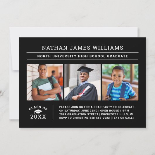 Klasse van 2025 Afstuderen Zwart 3 Foto Afstuderen Kaart (Voorkant)
