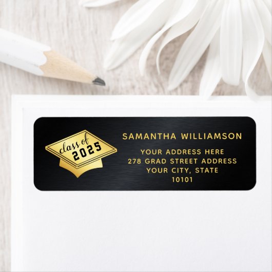Klasse van 2025 Afstuderen zwart en goud Afstudere Etiket (Insitu)