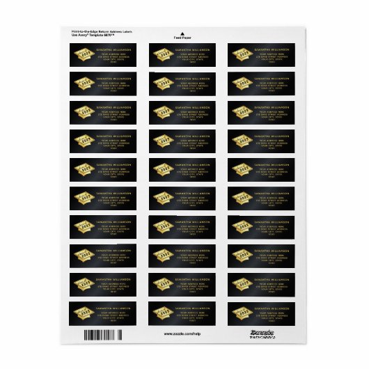 Klasse van 2025 Afstuderen zwart en goud Afstudere Etiket (Full Sheet)