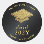 Klasse van 2025 Afstuderen zwart en goud Afstudere Ronde Sticker (Voorkant)