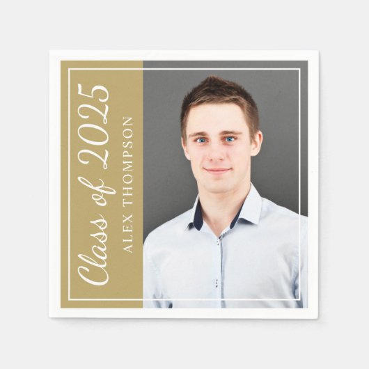 Klasse van 2025 Antiek Gold Graduation Party Foto Servet (Voorkant)