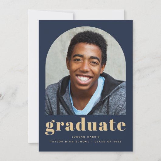 Klasse van 2025 Arch Navy Blue Gold Photo Afstuder Aankondiging (Voorkant)