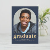 Klasse van 2025 Arch Navy Blue Gold Photo Afstuder Aankondiging (Staand voorkant)