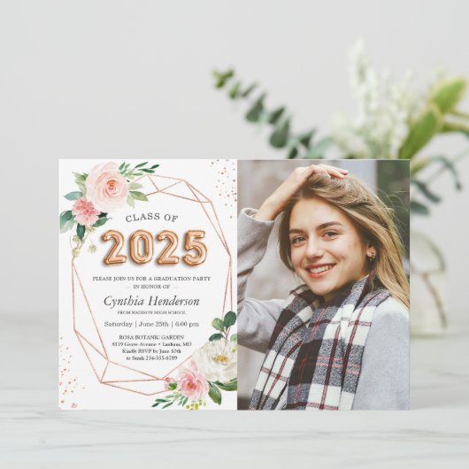 Klasse van 2025 Ballonbrieven Foto Afstuderen Kaart (Staand voorkant)