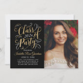 Klasse van 2025 Black Gold Graduation Party Foto Kaart (Voorkant)
