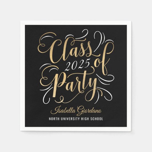 Klasse van 2025 Black Gold Graduation Party Servet (Voorkant)