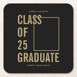 Klasse van 2025 Black & Gold Photo Graduation Part Kartonnen Onderzetters