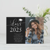 Klasse van 2025 Black Graduation Party Foto Kaart (Staand voorkant)