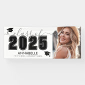 Klasse van 2025 Black White Photo Graduation Party Spandoek (Horizontaal)