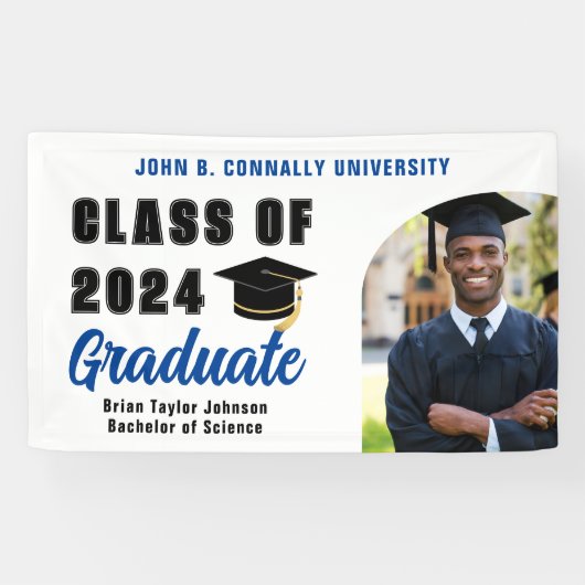 Klasse van 2025 Blauw Afstuderen Foto Graduation P Spandoek (Horizontaal)