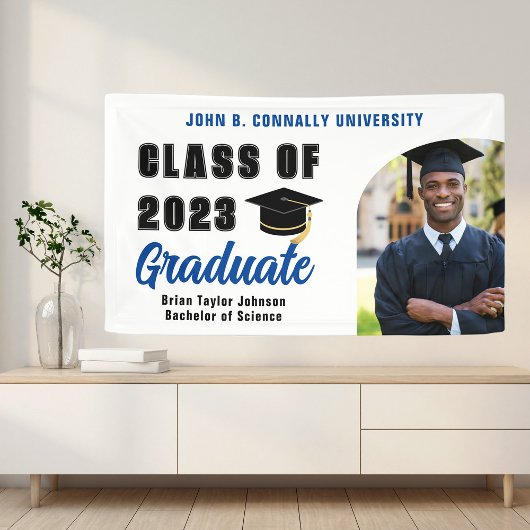 Klasse van 2025 Blauw Afstuderen Foto Graduation P Spandoek