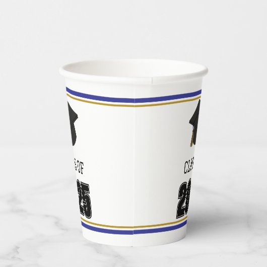 Klasse van 2025 Blauw en Goud Papieren Bekers (Rechts)