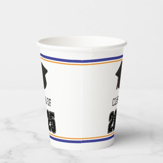 Klasse van 2025 Blauw en Sinaasappel Papieren Bekers (Rechts)