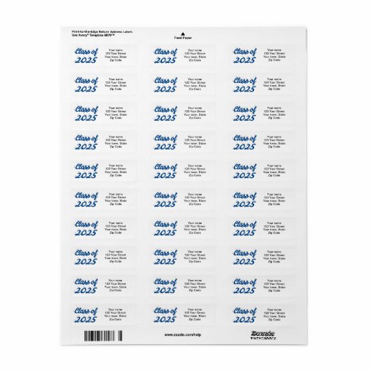 Klasse van 2025 blauw script afstuderen etiket (Full Sheet)