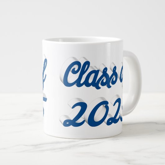 Klasse van 2025 blauw script afstuderen grote koffiekop (Voorkant rechts)