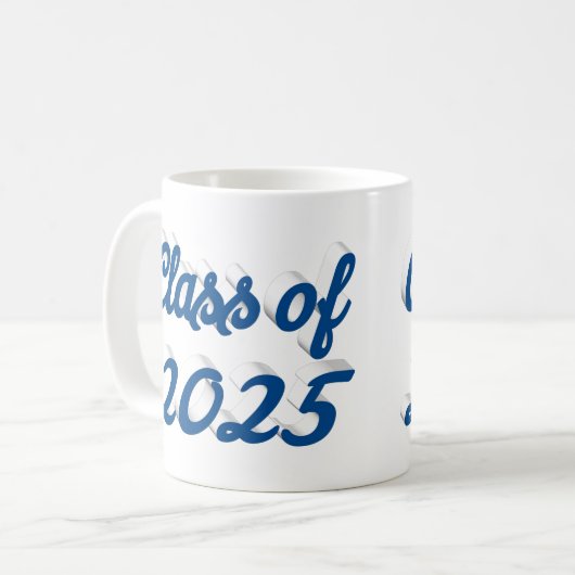 Klasse van 2025 blauw script afstuderen koffiemok (Voorkant links)