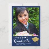 Klasse van 2025 Blauw Wit Goud Foto Afstuderen Aankondiging (Voorkant)
