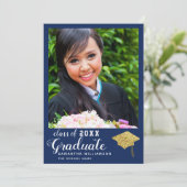 Klasse van 2025 Blauw Wit Goud Foto Afstuderen Aankondiging (Staand voorkant)