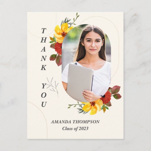 Klasse van 2025 Bloemenfoto Afstuderen Dank u Briefkaart (Voorkant)