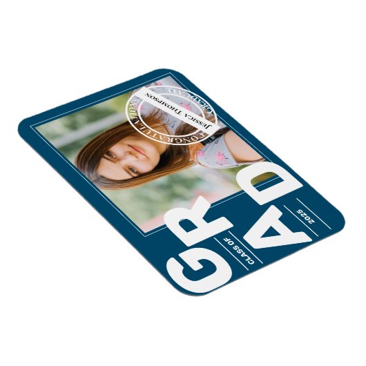 Klasse van 2025 Blue Bold Font Photo Afstuderen Magneet (Rechterzijde)