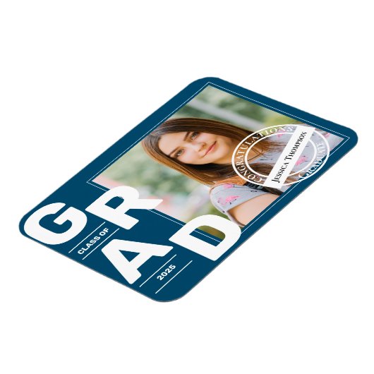 Klasse van 2025 Blue Bold Font Photo Afstuderen Magneet (Linkerzijde)