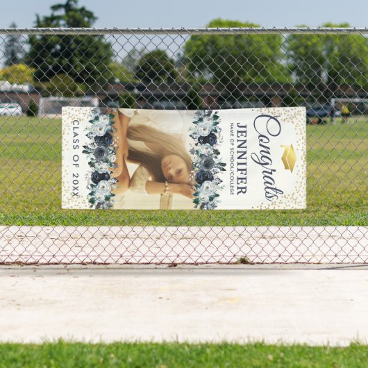 Klasse van 2025 Blue Floral Afstuderen Door Spandoek (Insitu)