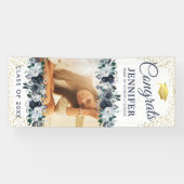 Klasse van 2025 Blue Floral Afstuderen Door Spandoek (Horizontaal)