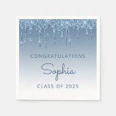 Klasse van 2025 Blue Glitter Drip Afstuderen Servet (Voorkant)