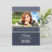 Klasse van 2025 Blue Pinstripe Photo Afstuderen Kaart (Staand voorkant)