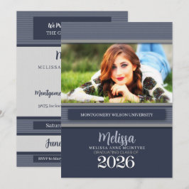 Klasse van 2025 Blue Pinstripe Photo Afstuderen Kaart