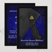 Klasse van 2025 Blue Tassel Charm Zwart Afstuderen Kaart (Voorkant / Achterkant)