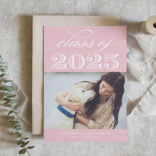 Klasse van 2025 Blush Pink Photo Afstuderen Kaart