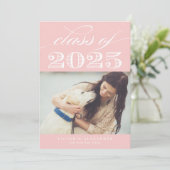 Klasse van 2025 Blush Pink Photo Afstuderen Kaart (Staand voorkant)