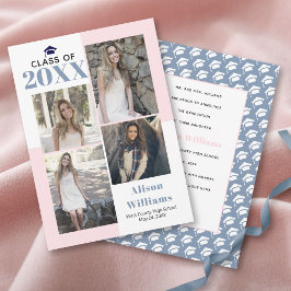 Klasse van 2025 blush, stoffig blauw foto afstuder aankondiging