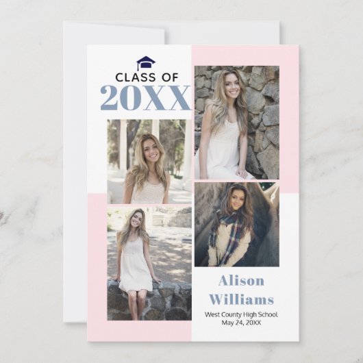Klasse van 2025 blush, stoffig blauw foto afstuder aankondiging (Voorkant)