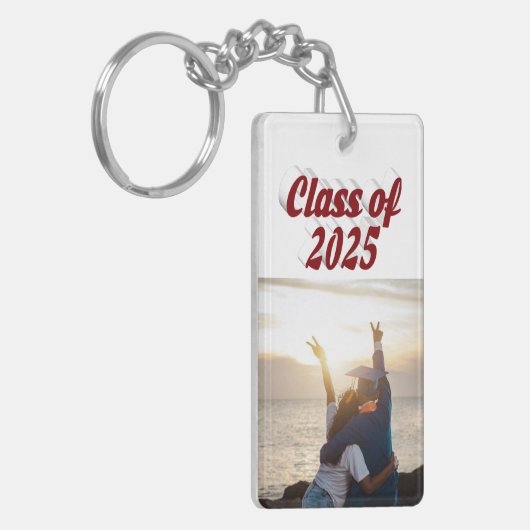 Klasse van 2025 bordeaux tekst afstuderen foto sleutelhanger (Voorkant Links)