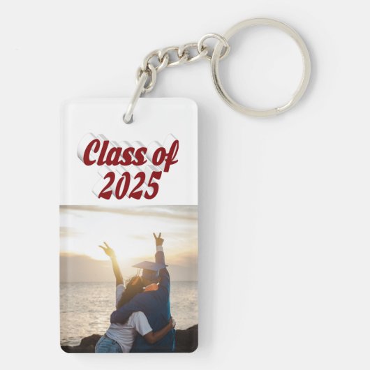 Klasse van 2025 bordeaux tekst afstuderen foto sleutelhanger (achterkant)