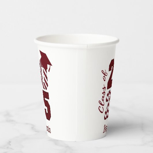 Klasse van 2025 Bourgogne en witte afstudeerdop Papieren Bekers (Rechts)